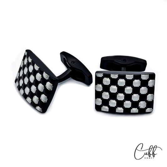 Midnight Grid Cufflinks side angle – precision-cut grid pattern cufflinks by CuffCraft.pk
