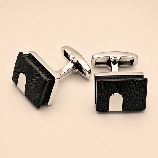 Eclipse Edge Cufflinks – stainless steel glossy black silver accent cufflinks Pakistan