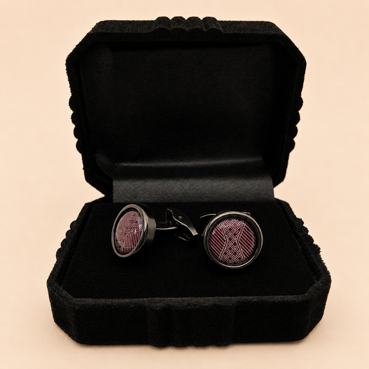 Obsidian Crest Cufflinks side view – deep matte geometric design by CuffCraft.pk