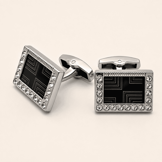 Silver Dominion Cufflinks – polished silver with black enamel inlay cufflinks Pakistan