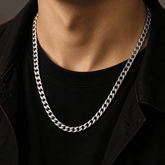 Classic Cuban Chain Silver close-up – premium Cuban link silver chain by CuffCraft.pk