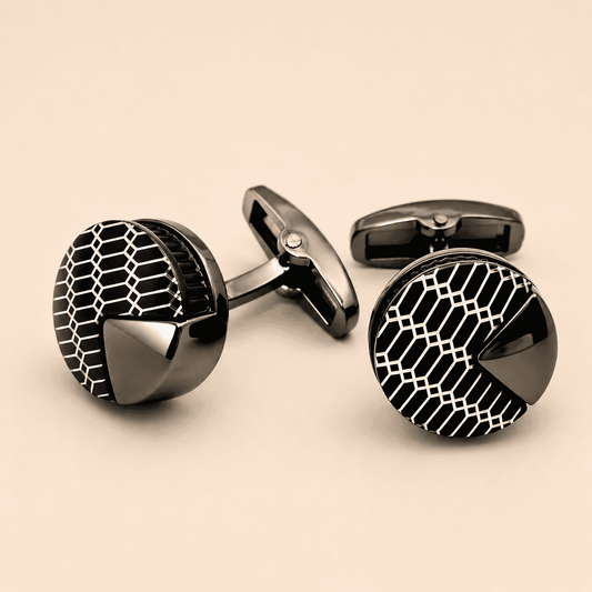 Hexa Noir Cufflinks – gunmetal geometric enamel stainless steel cufflinks Pakistan
